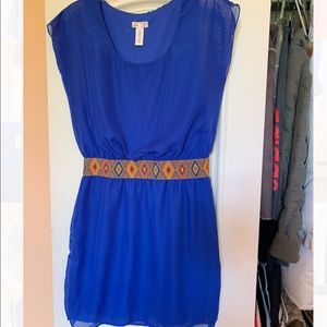 Royal blue summer dress with fashionable belt